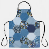 Blumenmuster, Denim Patchwork: blaues Muster. Schürze (Vorderseite)