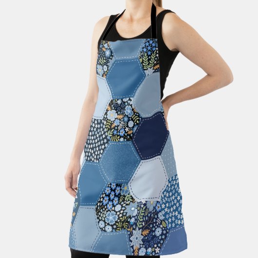 Blumenmuster, Denim Patchwork: blaues Muster. Schürze (InSitu)