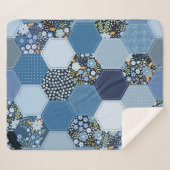 Blumenmuster, Denim Patchwork: blaues Muster. Sherpadecke (Vorderseite (Horizontal))