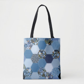 Blumenmuster, Denim Patchwork: blaues Muster. Tasche