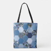 Blumenmuster, Denim Patchwork: blaues Muster. Tasche (Rückseite)
