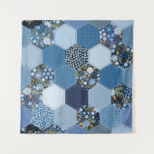 Blumenmuster, Denim Patchwork: blaues Muster. Wandteppich (Vorderseite (Horizontal))