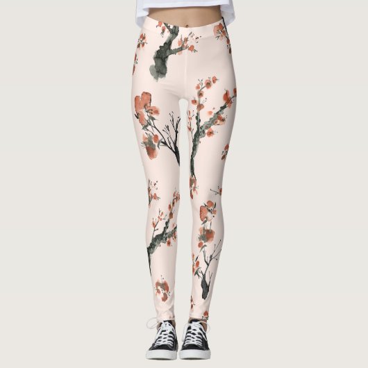 Blumenmuster der asiatischen Wasserfarbe Leggings (Vorderseite)