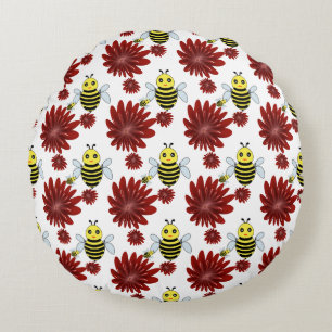 Blumenmuster der Bienen  Rundes Kissen