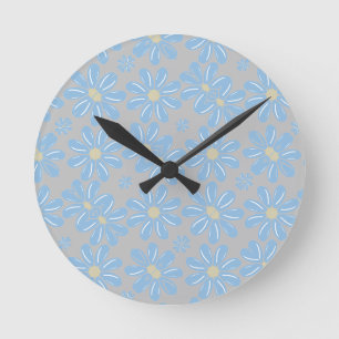 Blumenmuster der blauen Blume - Wall Clock Runde Wanduhr