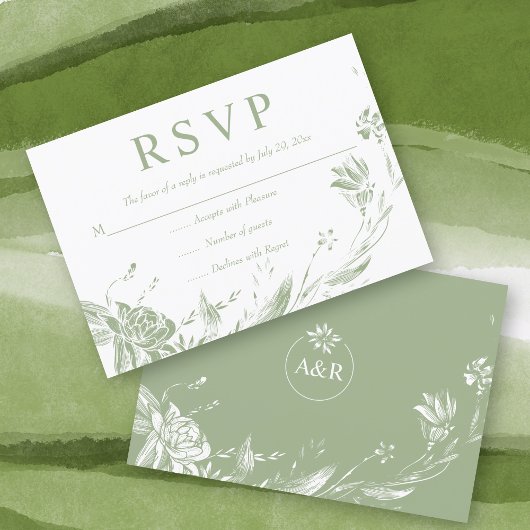 Blumenmuster der Blume "Grüne Linie" RSVP Karte