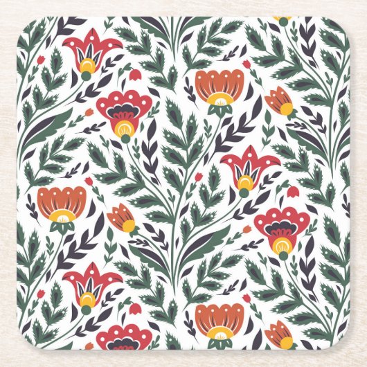 Blumenmuster der Folklorekunst Rechteckiger Pappuntersetzer (Vorderseite)
