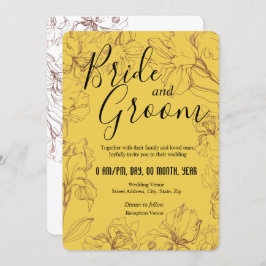 Blumenmuster der Kontur in Gelb Mustard BG Hochzei Einladung
