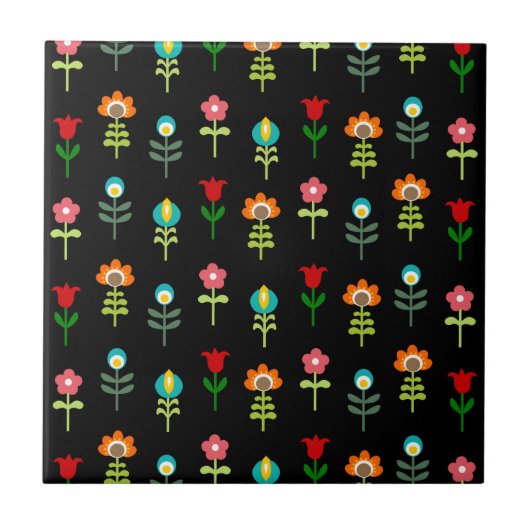 Blumenmuster der Retro-Folk Fliese (Vorderseite)