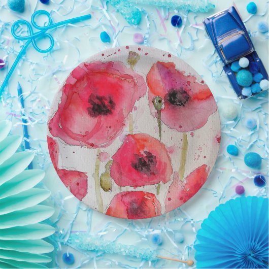 Blumenmuster der roten Mohnblume, Muster für die B Pappteller (Party)