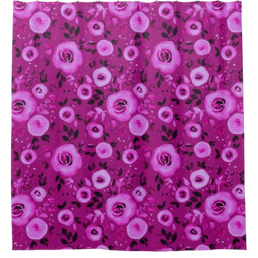 Blumenmuster der Wasserfarbe Berry Magenta Duschvorhang (Vorderseite)