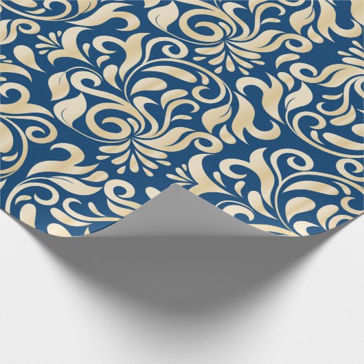 Blumenmuster des eleganten blauen goldenen geschenkpapier (Ecke)