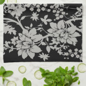 Blumenmuster des schwarzen und silbernen Staubes Geschirrtuch (Gefaltet)