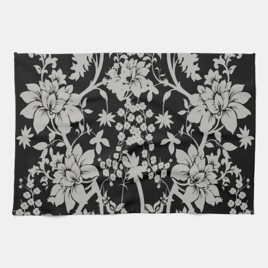 Blumenmuster des schwarzen und silbernen Staubes Geschirrtuch (Horizontal)