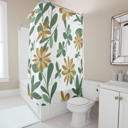 Blumenmuster Design 277 Grün Orange Weiß Duschvorhang (Beispiel)