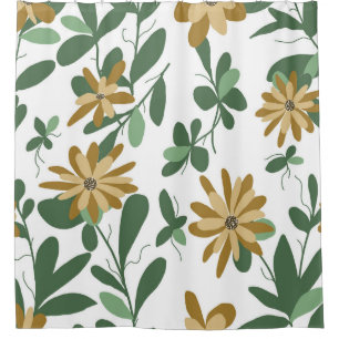 Blumenmuster Design 277 Grün Orange Weiß Duschvorhang
