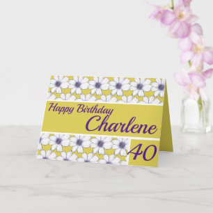 Blumenmuster-Design Senf/Lila Geburtstag Karte