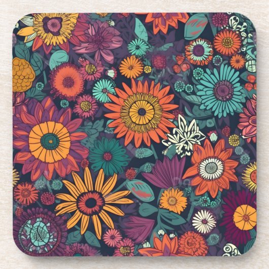 Blumenmuster, ein Bouquet farbenfroher Blume Getränkeuntersetzer (Vorderseite)