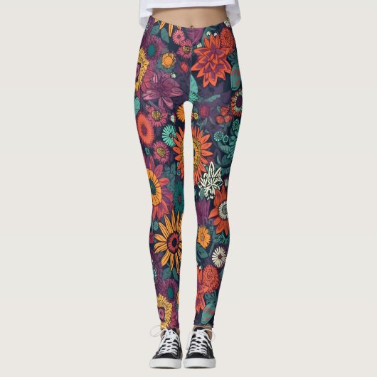 Blumenmuster, ein Bouquet farbenfroher Blume Leggings (Vorderseite)