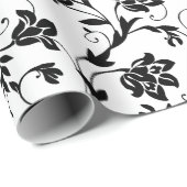 Blumenmuster-| elegante Schwarze u. des Weiß-| Geschenkpapier (Rolleneckpunkt)