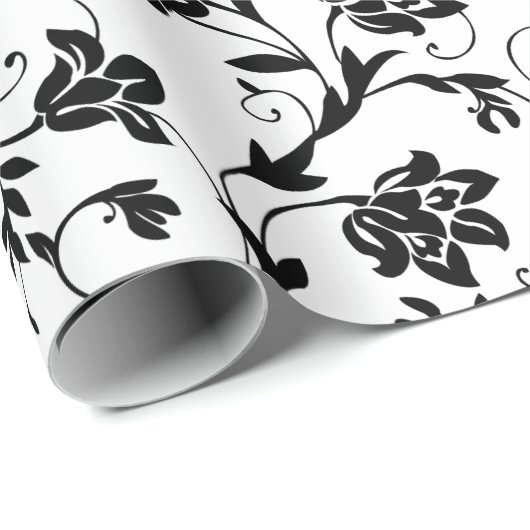 Blumenmuster-| elegante Schwarze u. des Weiß-| Geschenkpapier (Rolleneckpunkt)