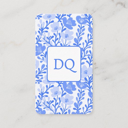 Blumenmuster Elegantes Botanisches Blau Weiß Visitenkarte (Vorderseite)