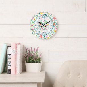 Blumenmuster fantastische Wasserfarbe Träume fett Große Wanduhr