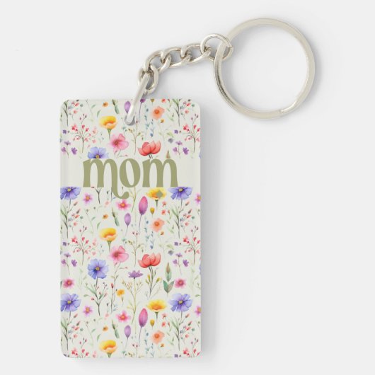 Blumenmuster Farbige Wildblume Weichgrüne Mama Schlüsselanhänger (Rückseite)
