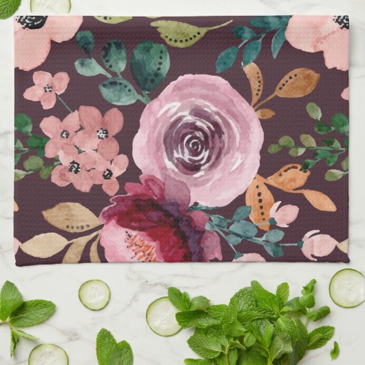 Blumenmuster Fashion Wasserfarbe farbig Geschirrtuch (Gefaltet)