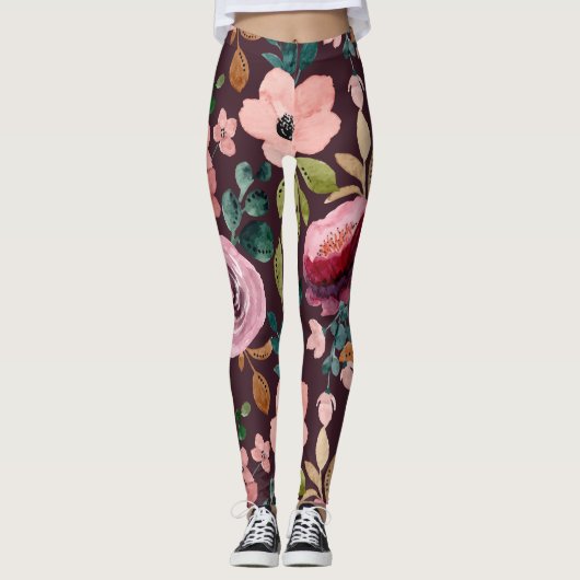 Blumenmuster Fashion Wasserfarbe farbig Leggings (Vorderseite)