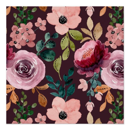Blumenmuster Fashion Wasserfarbe farbig Poster (Vorderseite)