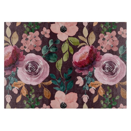 Blumenmuster Fashion Wasserfarbe farbig Schneidebrett (Vorderseite)