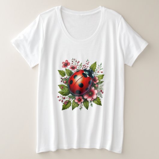 Blumenmuster/Federladybugs Große Größe T-Shirt (Design vorne)