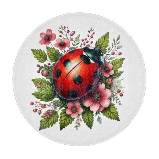 Blumenmuster/Federladybugs Schneidebrett (Vorderseite)