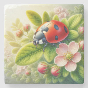 Blumenmuster/Federladybugs Steinuntersetzer