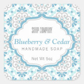 Blumenmuster Feminine Blue Soap Square Label Quadratischer Aufkleber (Vorderseite)