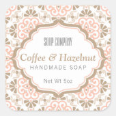 Blumenmuster Feminine Korallensoap Etikett Quadratischer Aufkleber (Vorderseite)