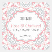 Blumenmuster Feminine Pink Soap Label Quadratischer Aufkleber (Vorderseite)