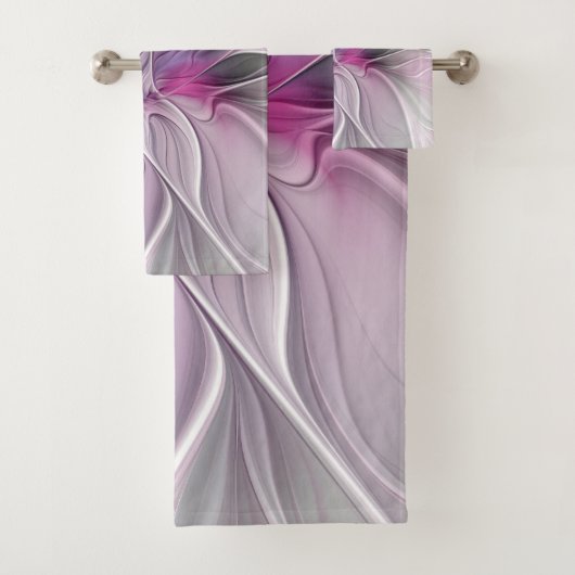 Blumenmuster Fraktal Moderne Abstrakte Blume Rosa  Badhandtuch Set (Insitu)