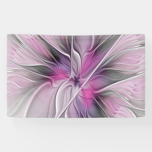 Blumenmuster Fraktal Moderne Abstrakte Blume Rosa Banner (Horizontal)
