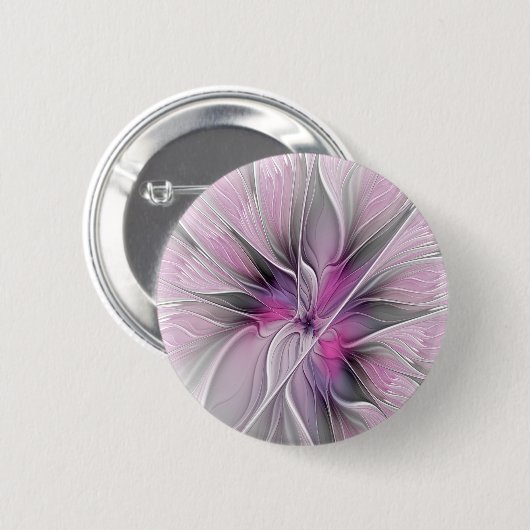 Blumenmuster Fraktal Moderne Abstrakte Blume Rosa Button (Vorne & Hinten)