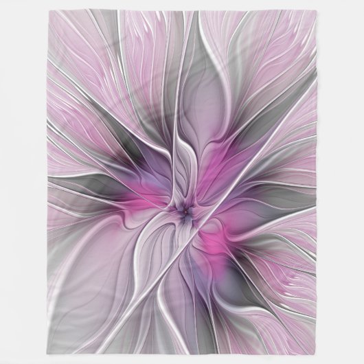 Blumenmuster Fraktal Moderne Abstrakte Blume Rosa Fleecedecke (Vorderseite)