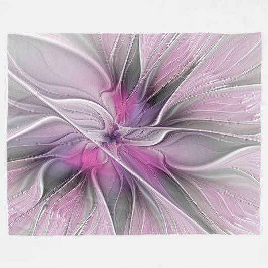 Blumenmuster Fraktal Moderne Abstrakte Blume Rosa Fleecedecke (Vorderseite (Horizontal))