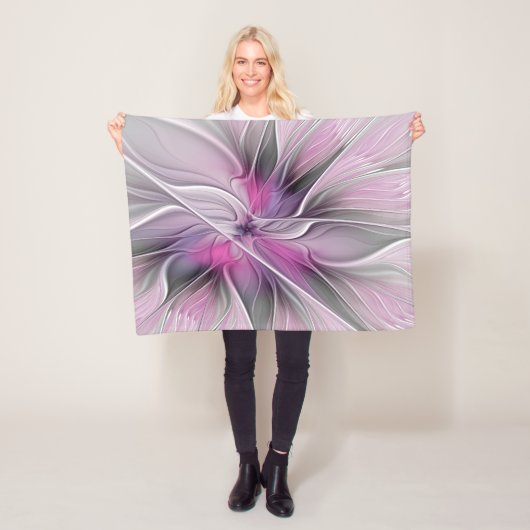 Blumenmuster Fraktal Moderne Abstrakte Blume Rosa  Fleecedecke (Beispiel)