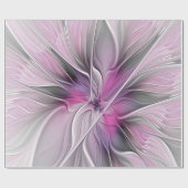 Blumenmuster Fraktal Moderne Abstrakte Blume Rosa Geschenkpapier (Flach)