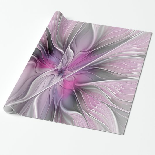 Blumenmuster Fraktal Moderne Abstrakte Blume Rosa Geschenkpapier (Ungerollt)