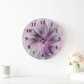 Blumenmuster Fraktal Moderne Abstrakte Blume Rosa  Große Wanduhr (Zuhause)