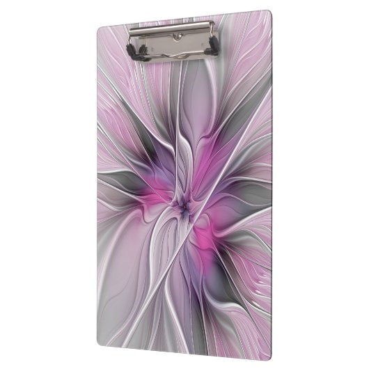 Blumenmuster Fraktal Moderne Abstrakte Blume Rosa  Klemmbrett (Links)