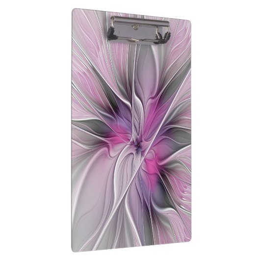 Blumenmuster Fraktal Moderne Abstrakte Blume Rosa  Klemmbrett (Rechts)