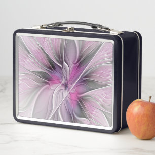 Blumenmuster Fraktal Moderne Abstrakte Blume Rosa Metall Lunch Box